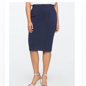 Navy Pencil Skirt Elloquii Ultimate Stretch in Maritime Blue Plus Size 26